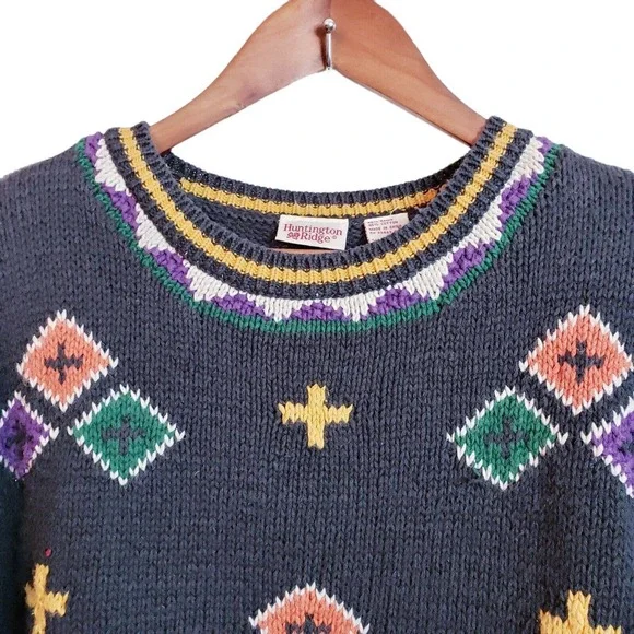 Vintage Huntington Ridge Aztec Sweater Women's Medium Multicolor - Picture 2 of 11